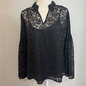NWT Chico's Lace Bell Sleeve Black Blouse with Cami underneath. Size 2 (12-L)